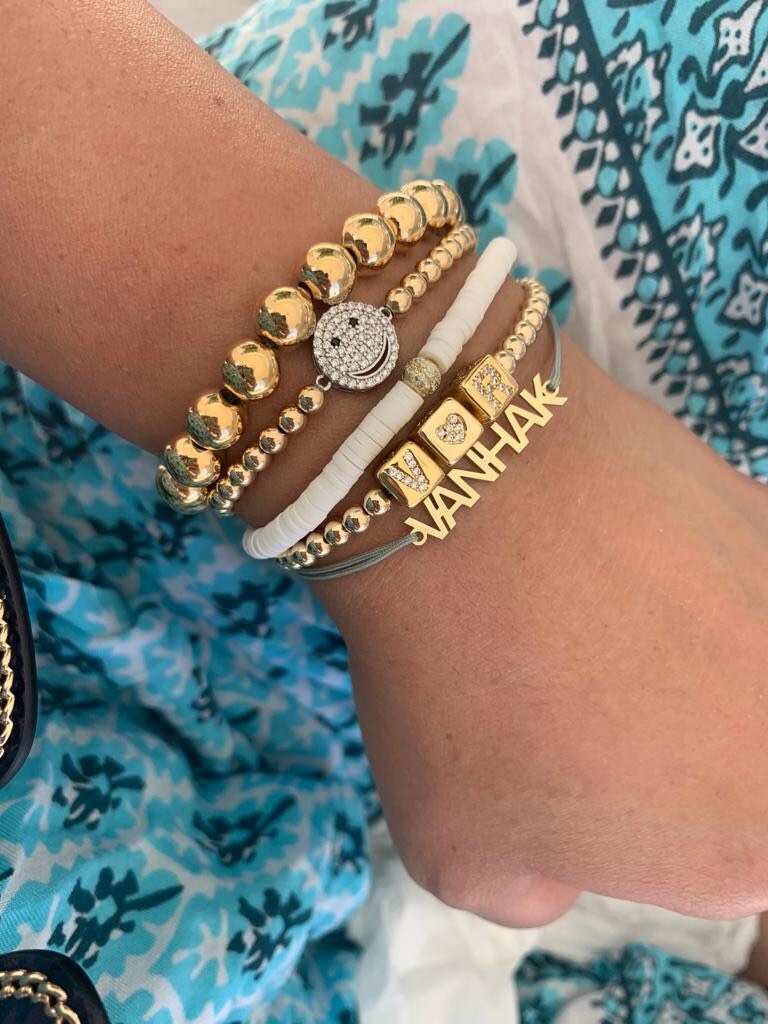 14k Gold filled initial heart cube bracelets/ beaded bracelets. Gold filled ball bracelets. Gold bead initial bracelets. Love bracelet.