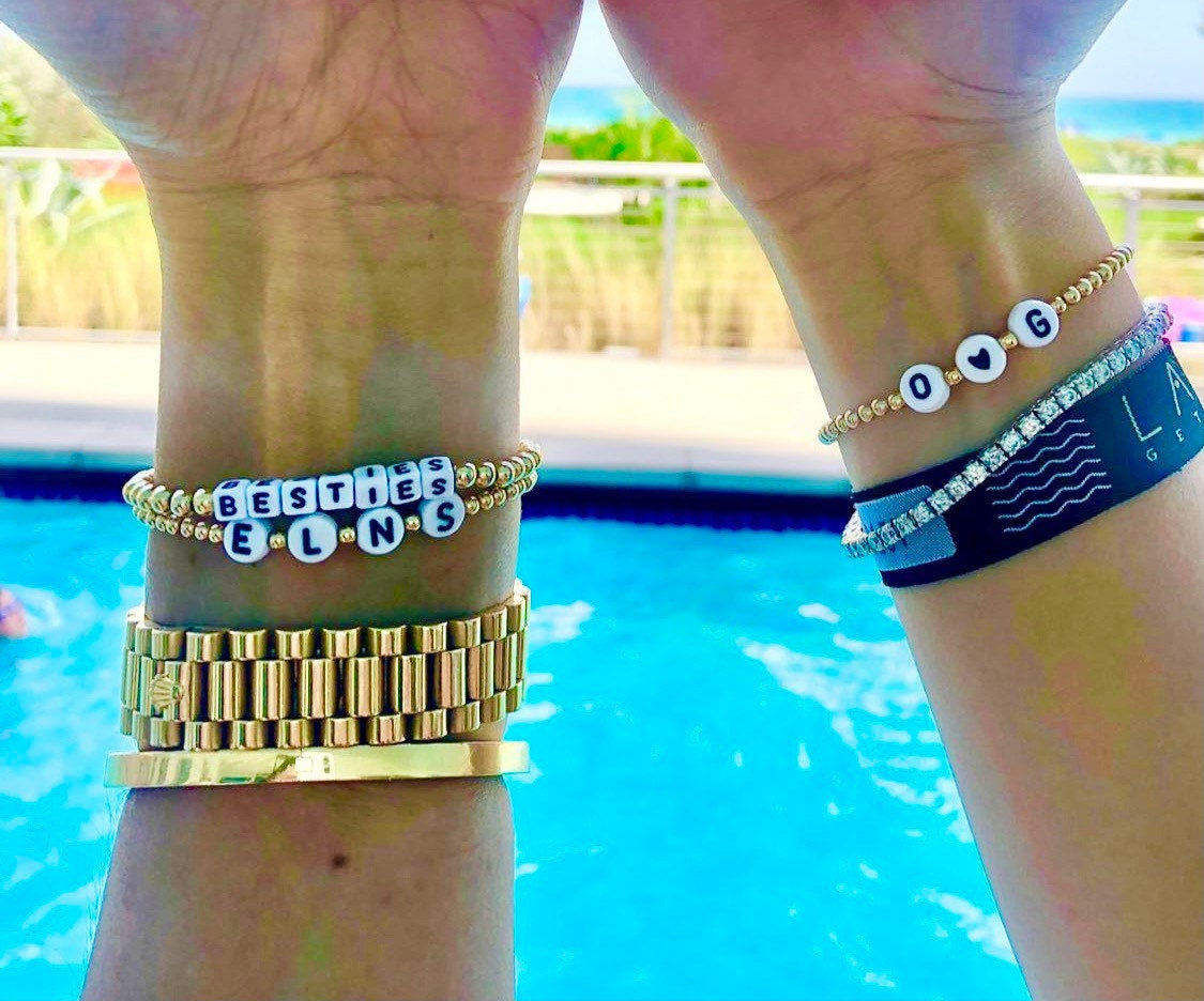 14k Gold filled initial beaded bracelets. Personalized Gold filled ball bracelets. Gold bead initial bracelets.