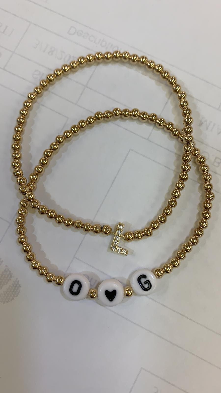 14k Gold filled initial beaded bracelets. Personalized Gold filled ball bracelets. Gold bead initial bracelets.