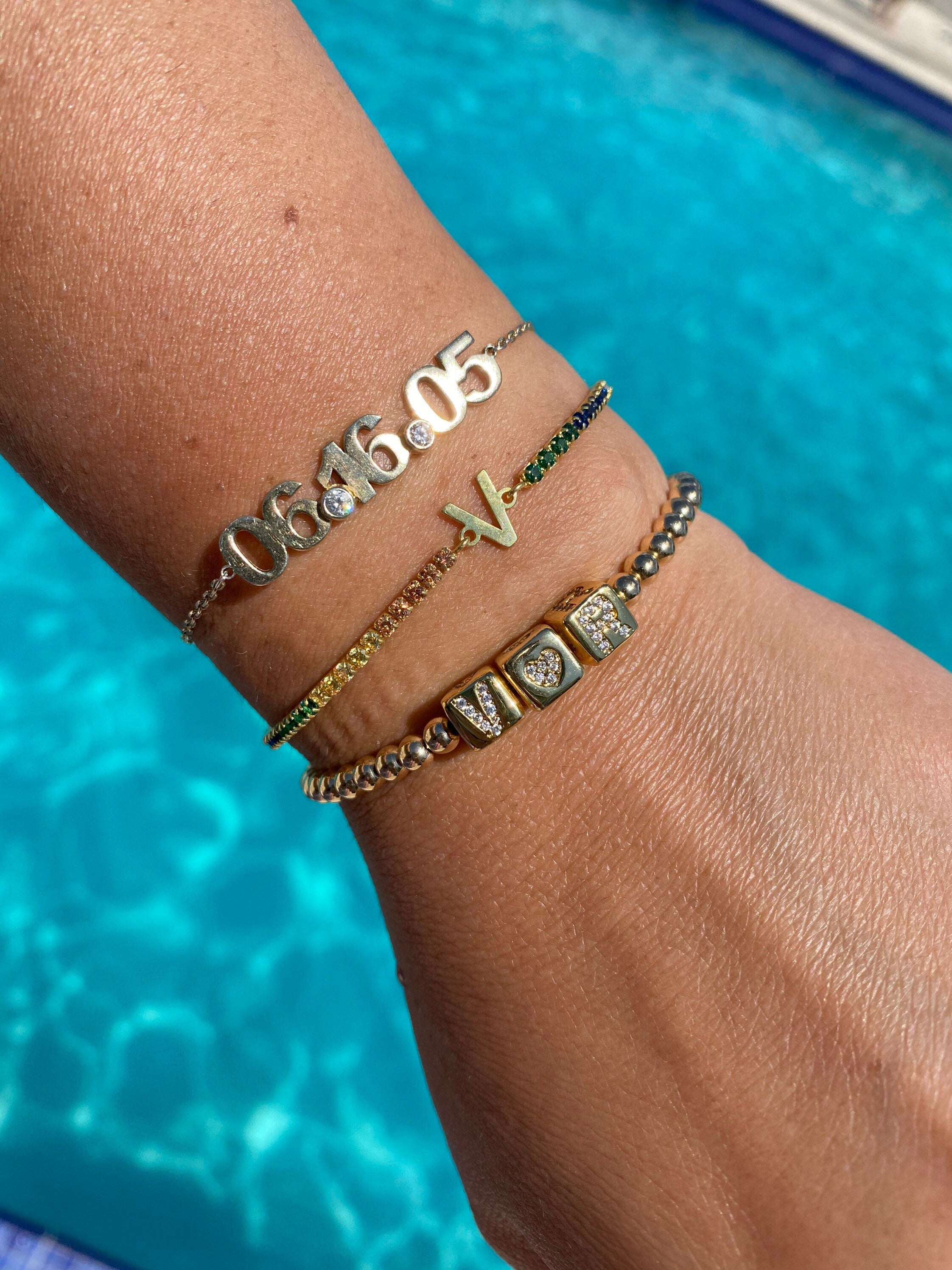 14k Gold filled initial heart cube bracelets/ beaded bracelets. Gold filled ball bracelets. Gold bead initial bracelets. Love bracelet.