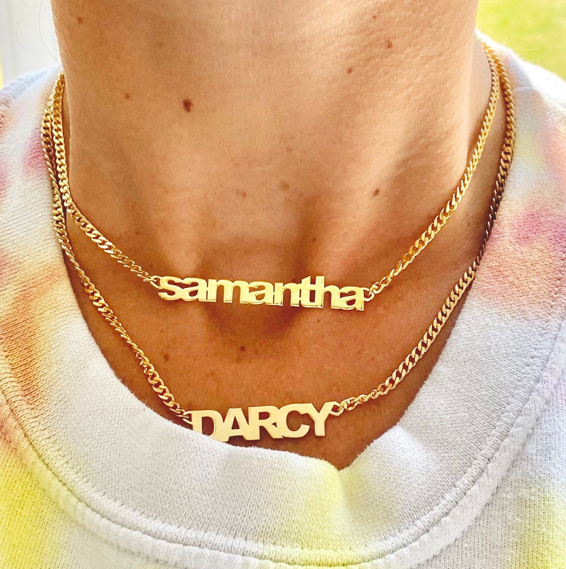 Personalized Curb link necklace. Custom curban link choker. Name necklace. Sterling silver gold plated cuban link/chain link name necklace.