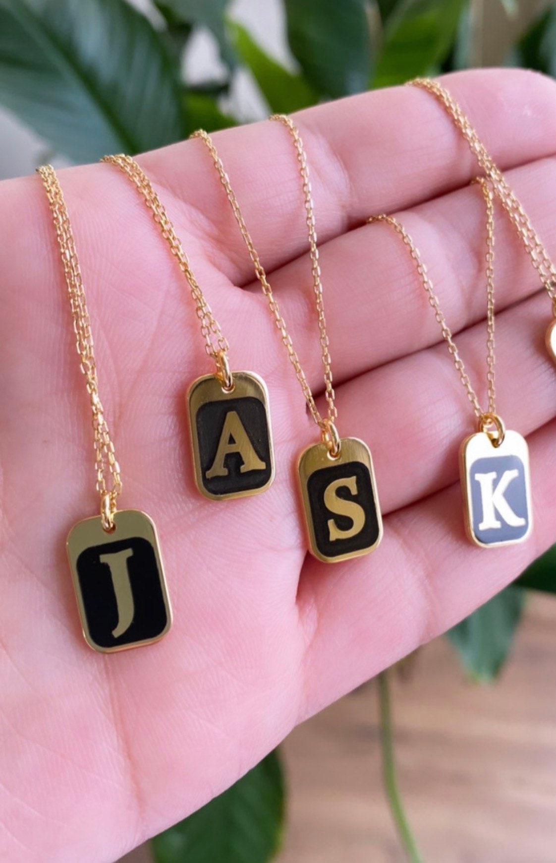 Sterling silver 14K gold plated Enamel Initial Necklaces | enamel Dog Tag Initial Letter Necklaces | Personalized initial Jewelry