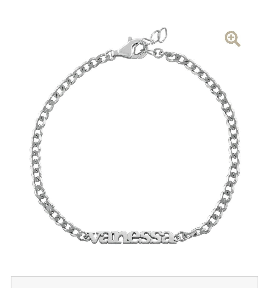 Custom name bracelet on a cuban link chain. Personalized name bracelet on a curb chain. Sterling silver gold plated nameplate bracelet.