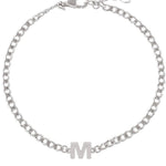 Custom initial bracelet on a cuban link chain. Personalized initialbracelet on a curb chain. Sterling silver gold plated initial bracelet.