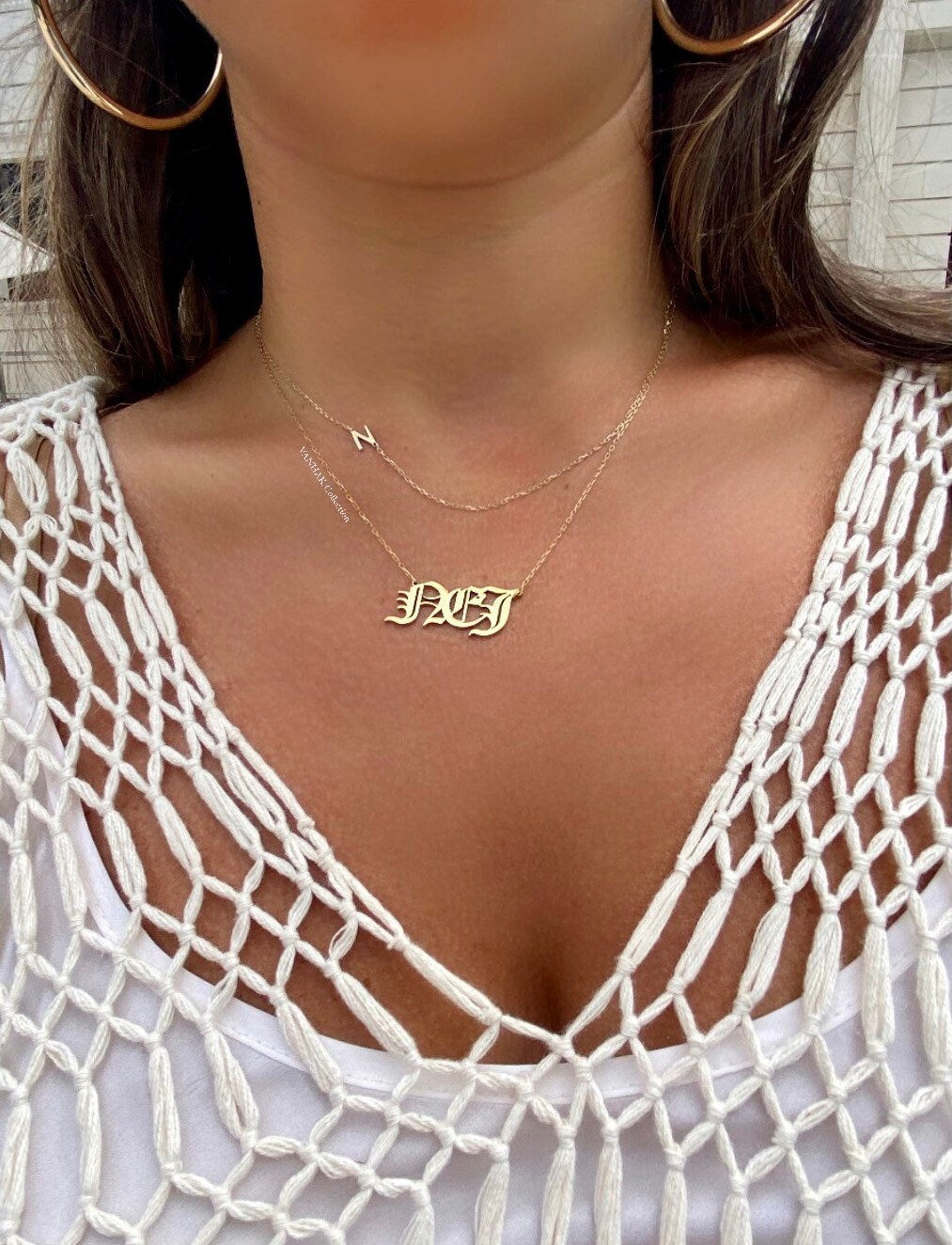 Sterling Silver Lowercase Old English Letter (or Name) Personalized Custom Necklace. Gothic nameplate necklace.