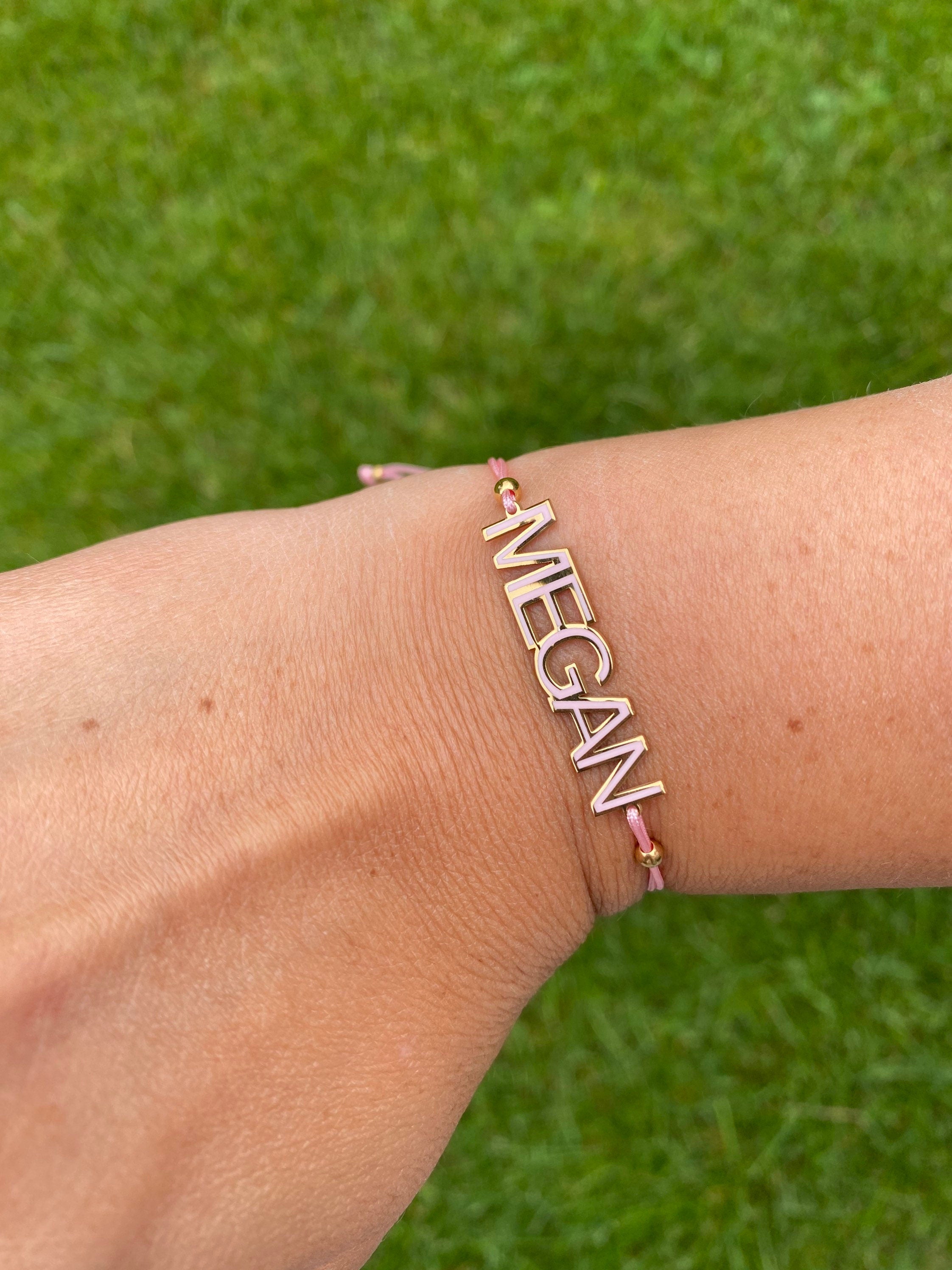 Nameplate string bracelet. Name bracelet. Personalized string bracelets. Custom string bracelets. Enamel name nameplate bracelet.