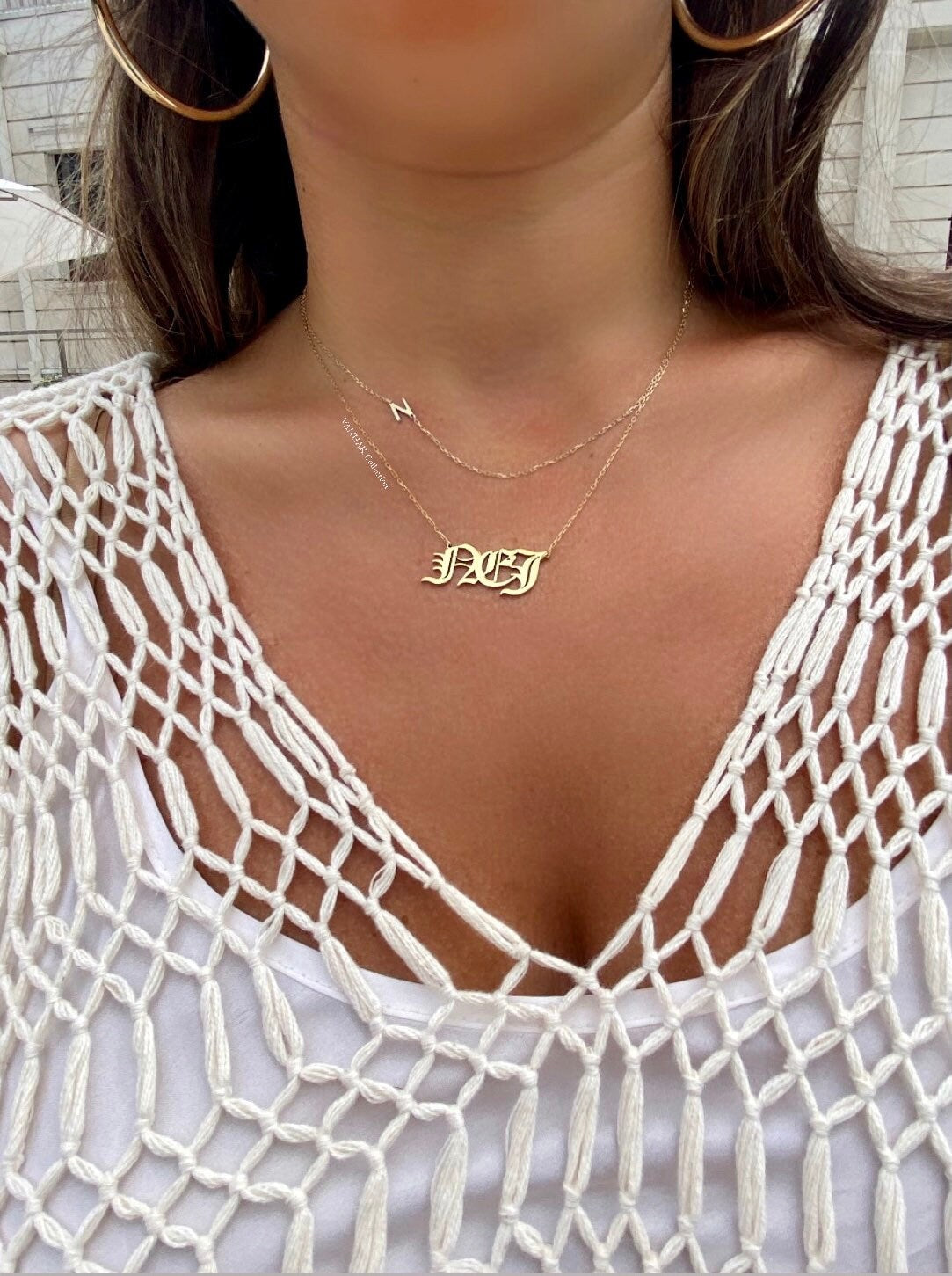 Sideways initial / letter necklace. 1 2 3 4 5 initials | Sterling Silver 14K Gold Plated | asymmetrical Personalized initial necklace