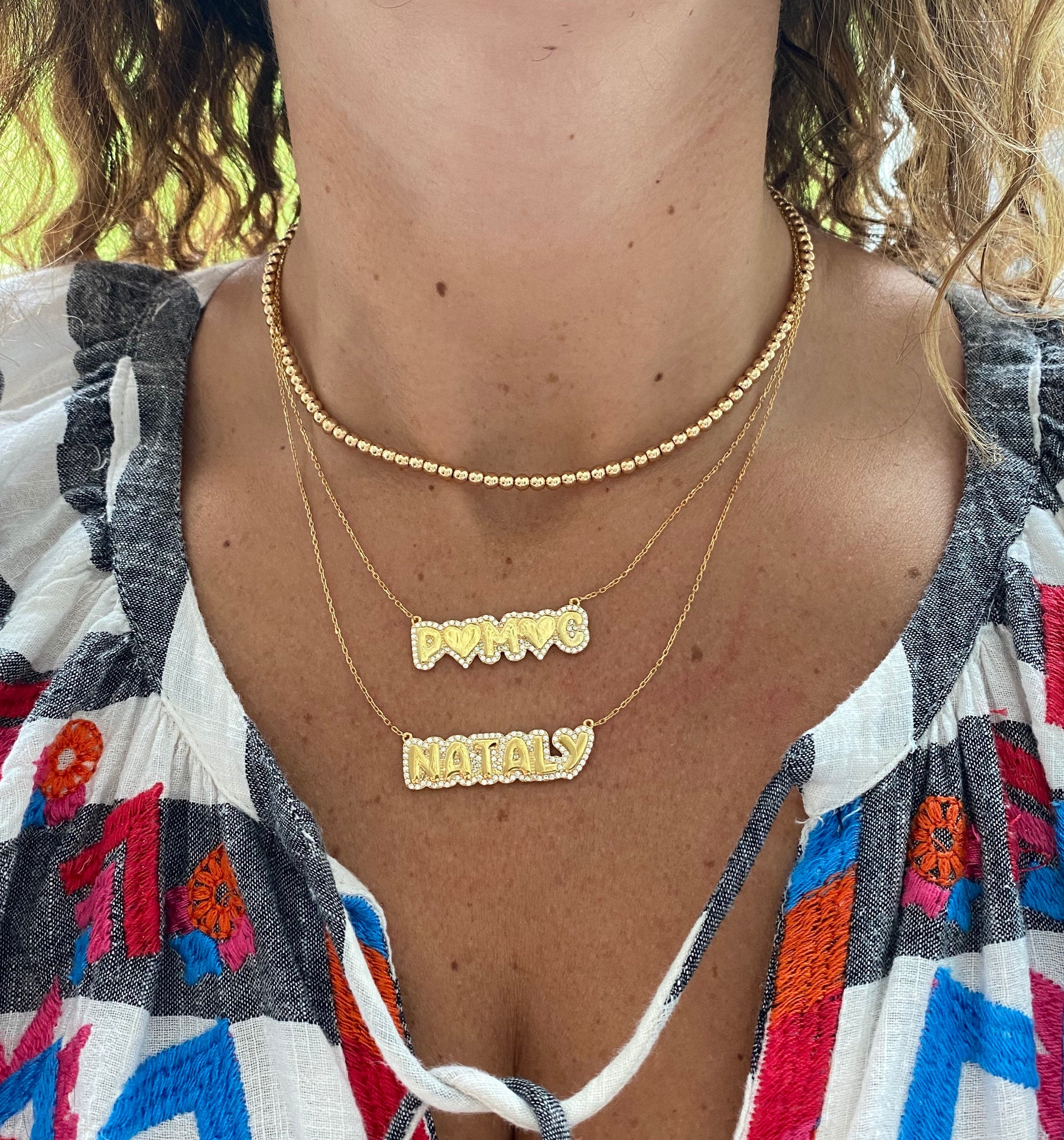 personalized pave outline necklace. Custom Emily pave outline necklace. Personalized bubble necklace. Custom bubble name necklace.