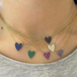Sterling silver and gold plated pave heart necklaces. CZ heart necklace. Small pave heart necklace choker.
