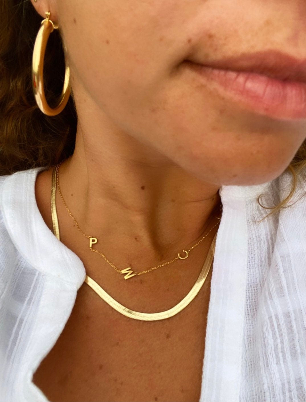 Sideways initial / letter necklace. 1 2 3 4 5 initials | Sterling Silver 14K Gold Plated | asymmetrical Personalized initial necklace