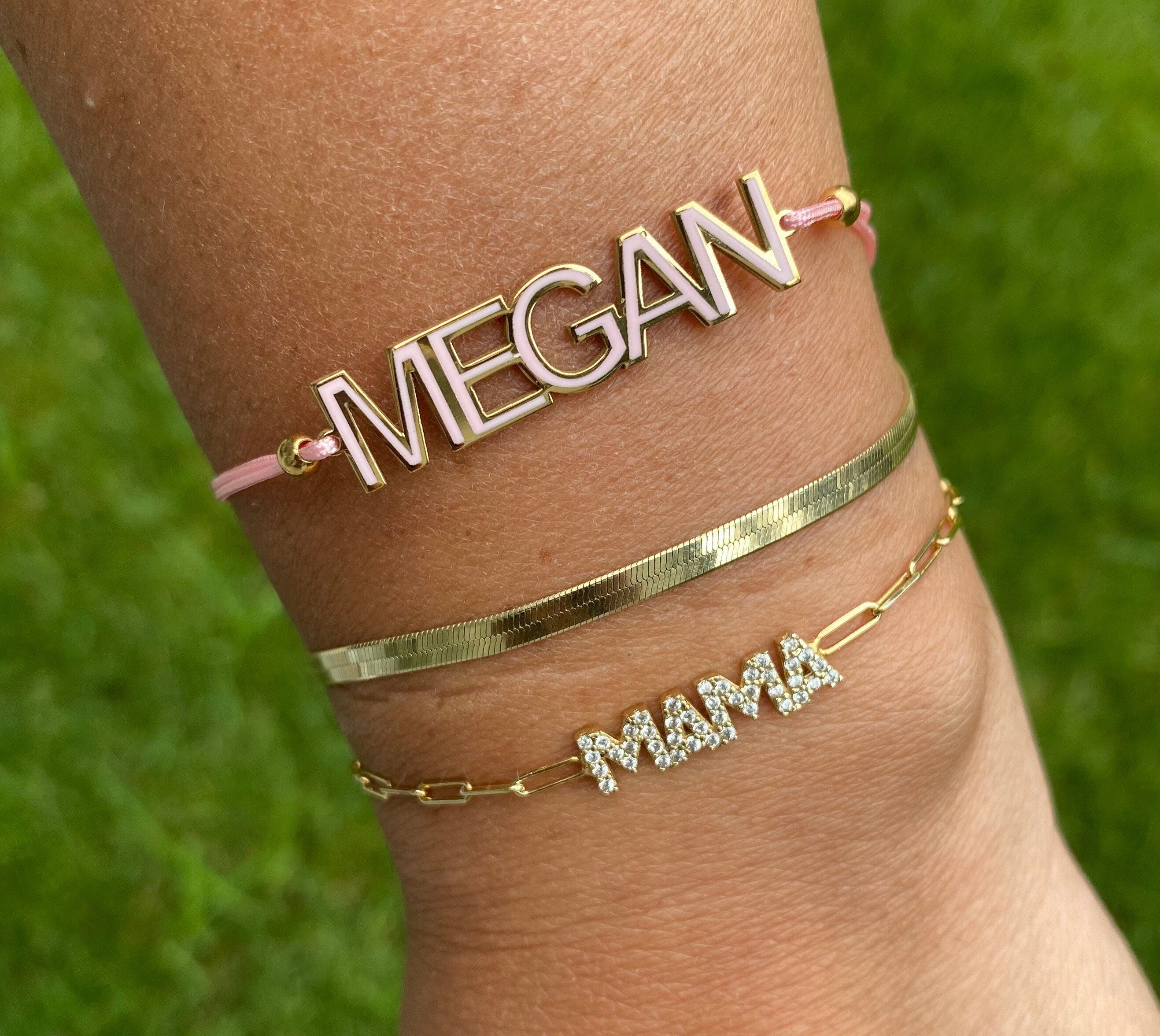 Nameplate string bracelet. Name bracelet. Personalized string bracelets. Custom string bracelets. Enamel name nameplate bracelet.