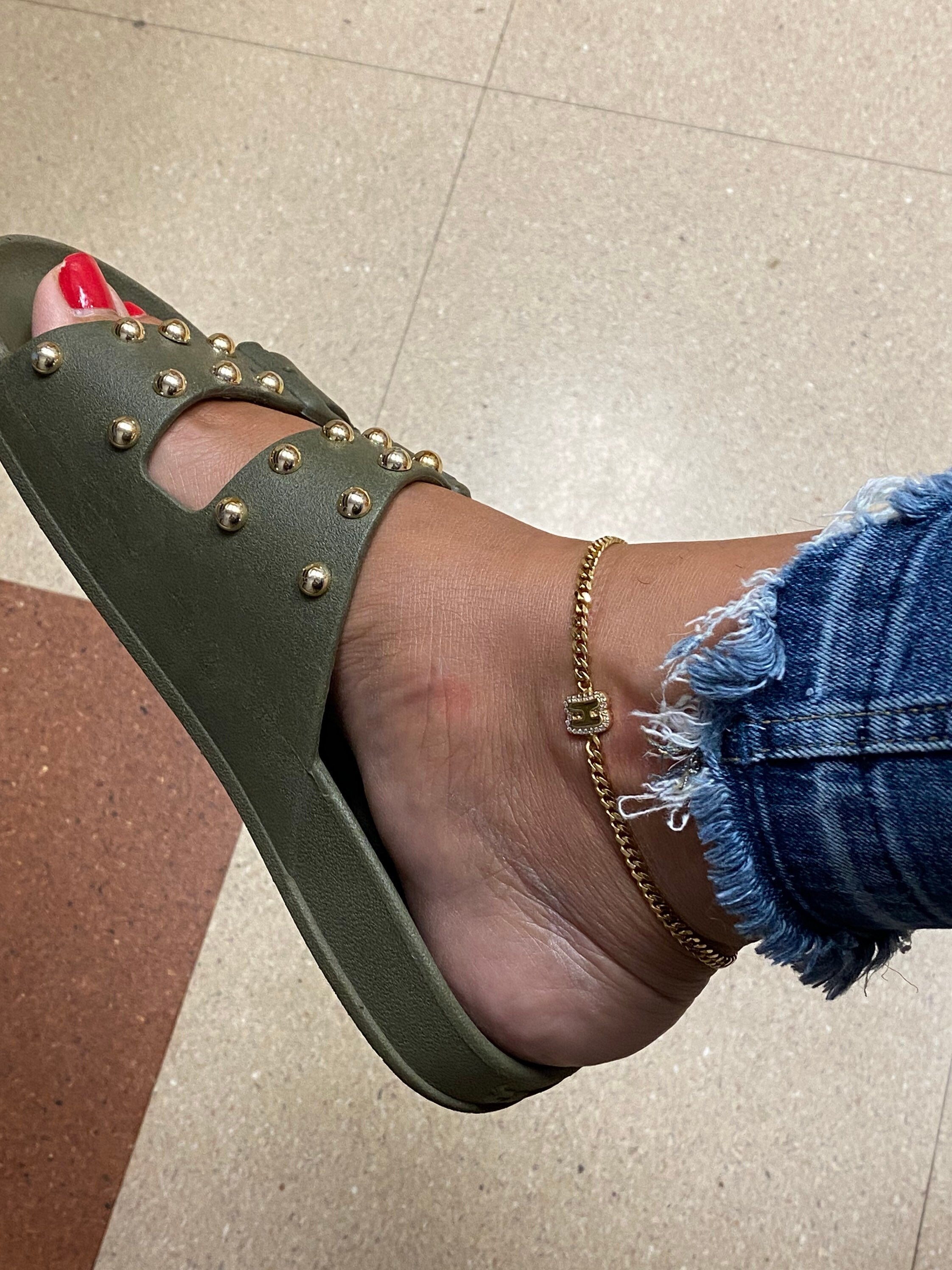 Pave Bubble curb chain anklet. Large Cuban Chain with Large Bubble Initial Anklet. The Alicia anklet.