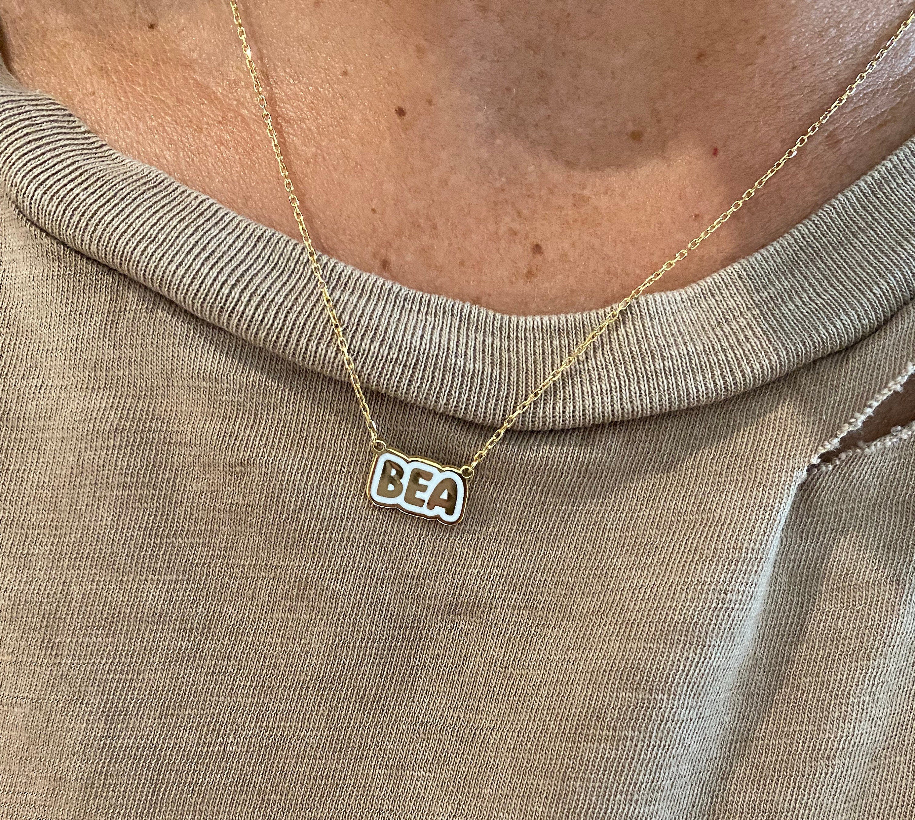 Enamel Outline Bubble Nameplate Necklace | Enamel Hebrew Name Necklace | Personalized enamel Jewelry | Arabic name necklace