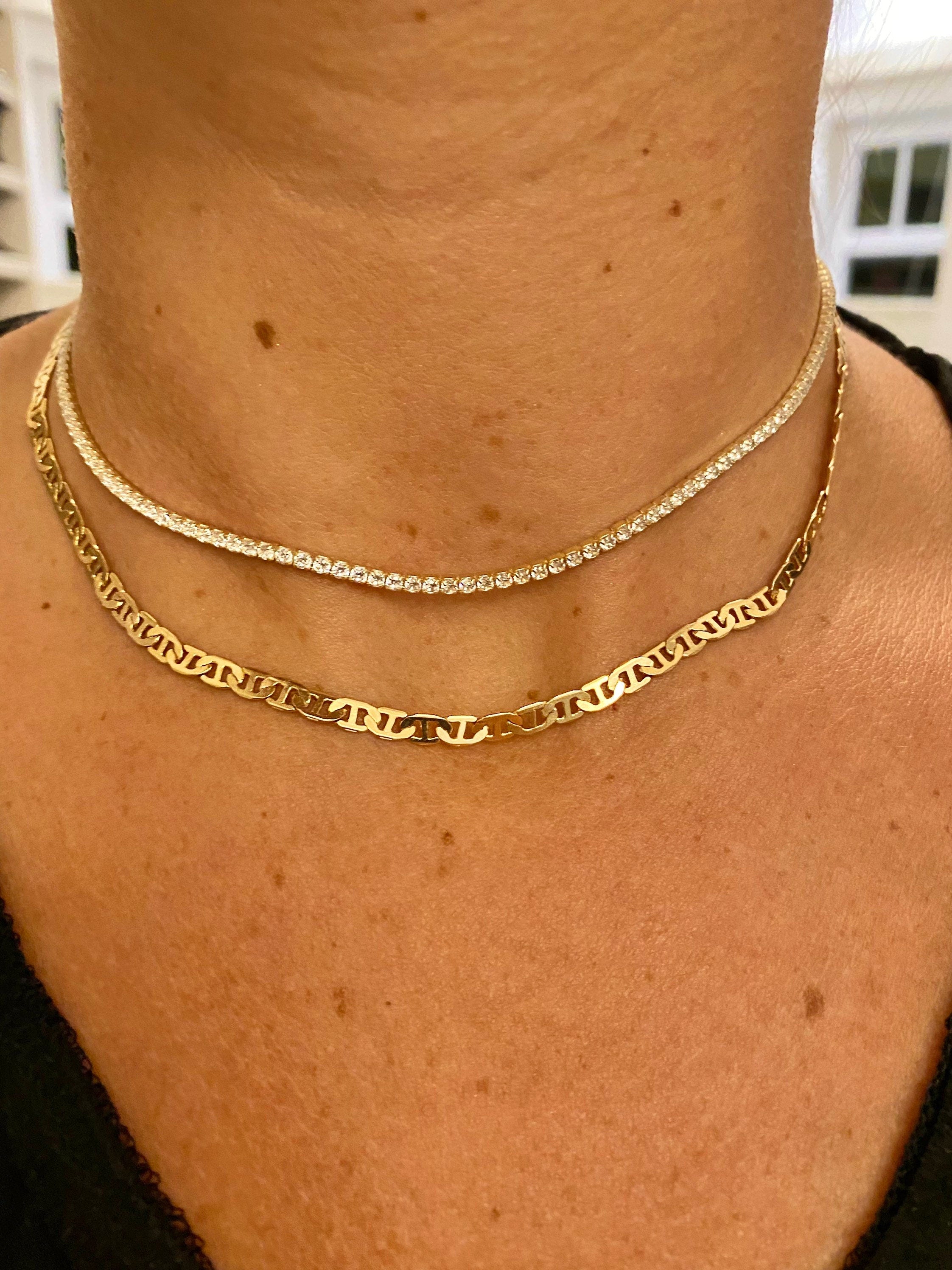Sterling silver gold plated tennis choker. Sterling silver gold plated tennis necklace. Rainbow tennis choker. Rainbow tennis necklace.