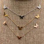 Gold, rose gold, sterling silver butterfly necklace. Sterling silver 14K gold plated butterfly choker. Triple butterfly necklace.