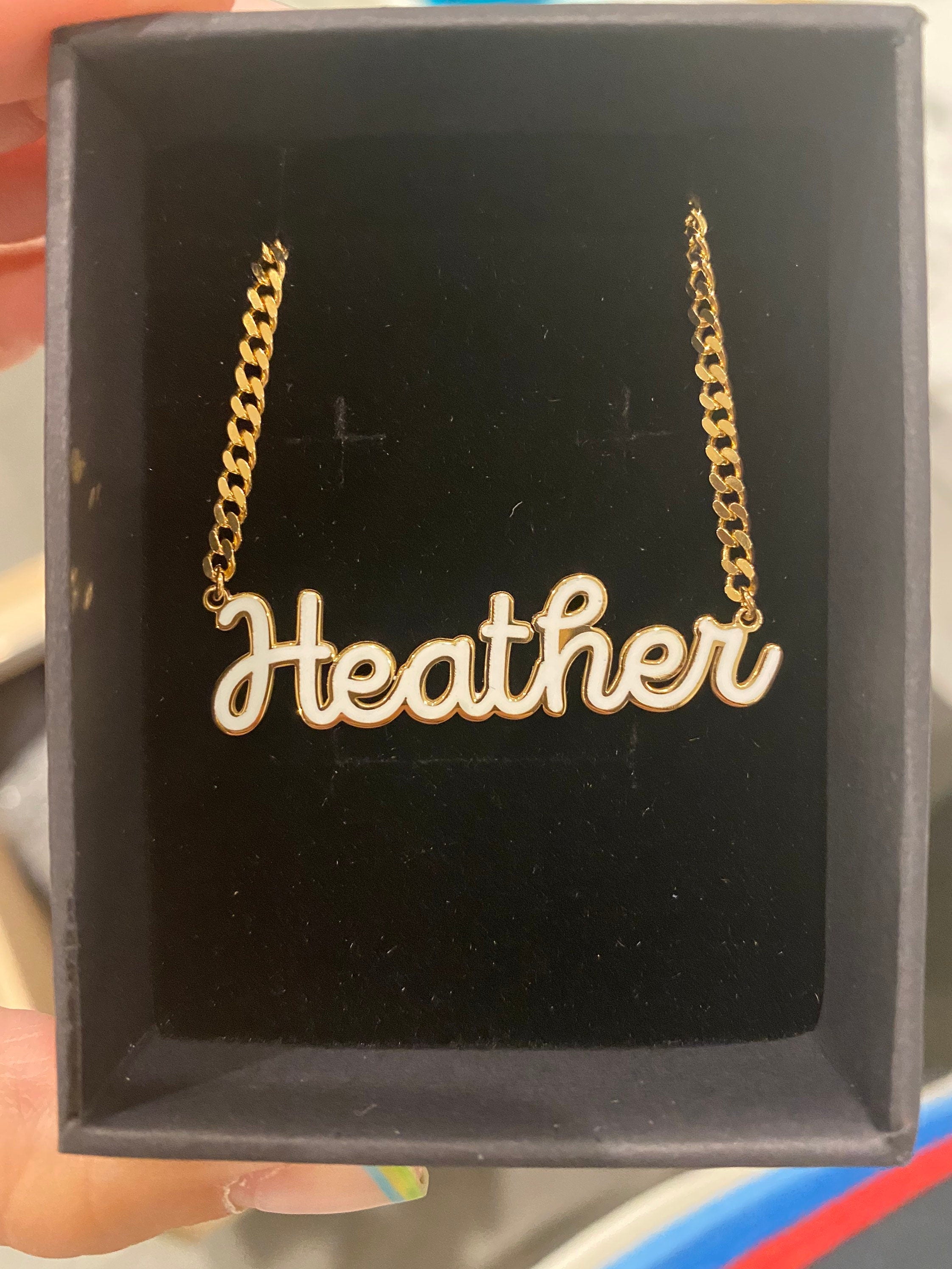 Personalized Heather Curb link necklace. Enamel custom curban link choker. Enamel Name necklace. cuban link/chain link name necklace.