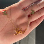 Nameplate with butterflies | personalized name necklace with butterflies |Sterling silver and 14K gold plated butterfly nameplate necklace