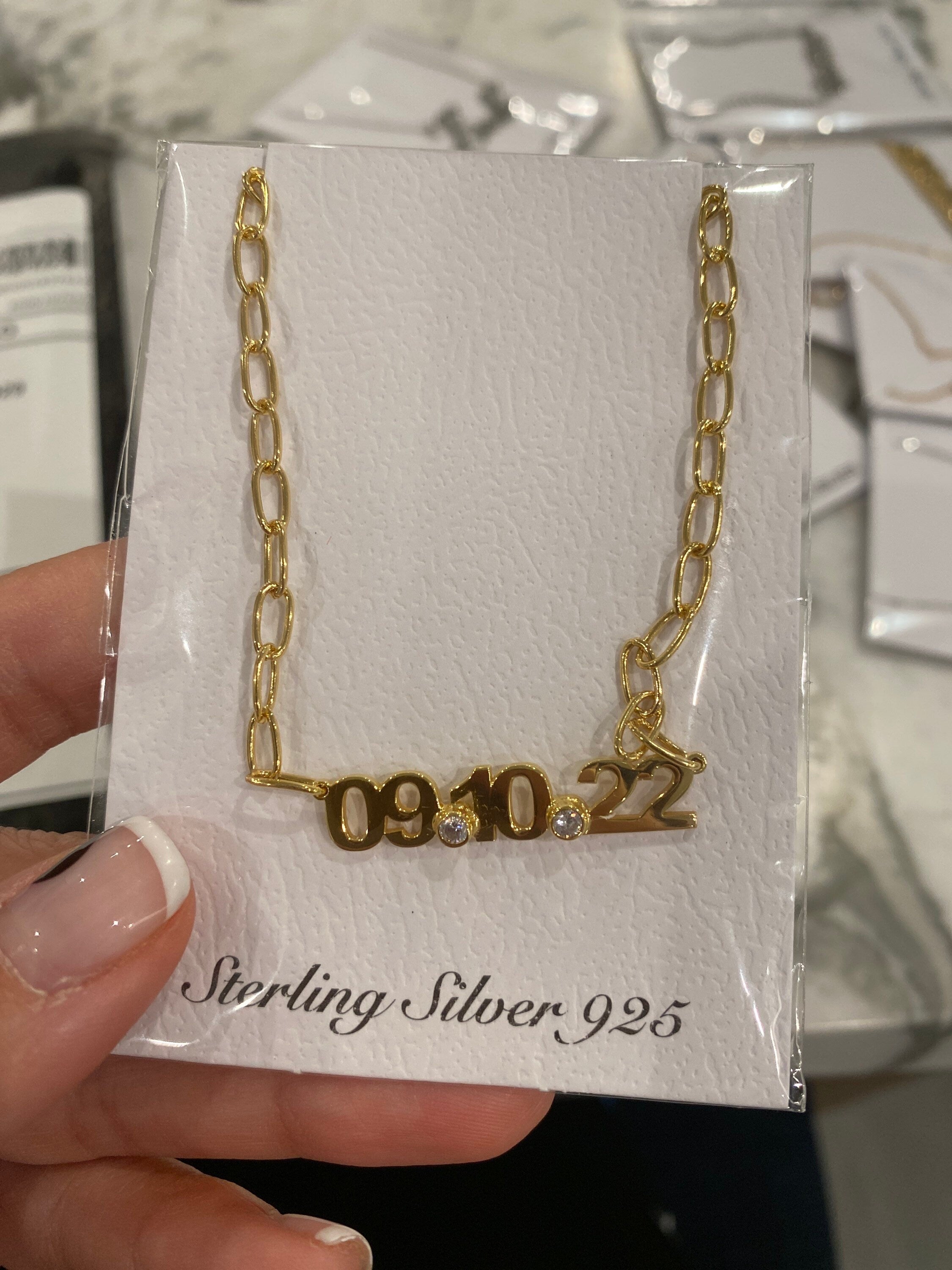 Custom date necklace choker. Date necklace on a paper clip chain. Anniversary/Birthday necklace. Sterling silver gold plated