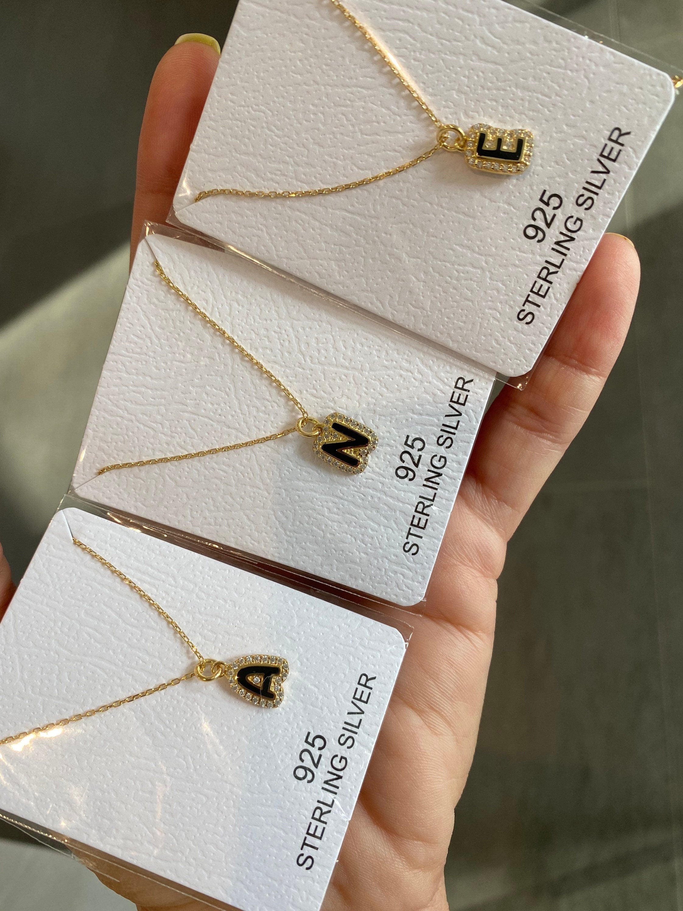 NEW personalized pave outline enamel initial necklace. Custom enamel pave initial necklace. Personalized enamel bubble initial necklace.