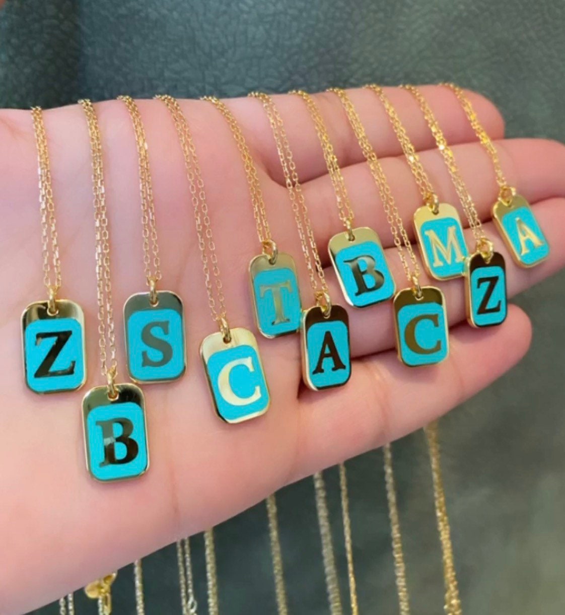 Sterling silver 14K gold plated Enamel Initial Necklaces | enamel Dog Tag Initial Letter Necklaces | Personalized initial Jewelry