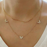 Gold, rose gold, sterling silver pave butterfly necklace. Sterling silver 14K gold plated cz butterfly choker. Triple butterfly CZ necklace.