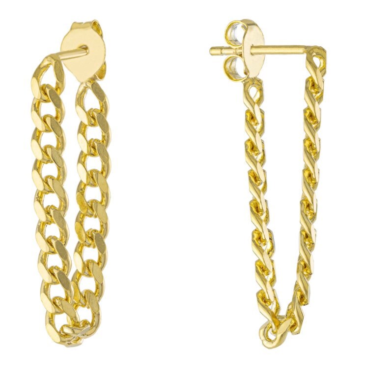 Chunky curb chain earrings. Chain link earrings. Cuban link chain earrings. Sterling silver gold plated. Curb chain drop earring.