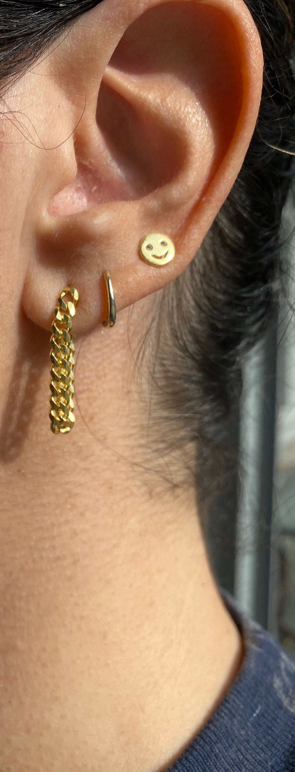 Chunky curb chain earrings. Chain link earrings. Cuban link chain earrings. Sterling silver gold plated. Curb chain drop earring.