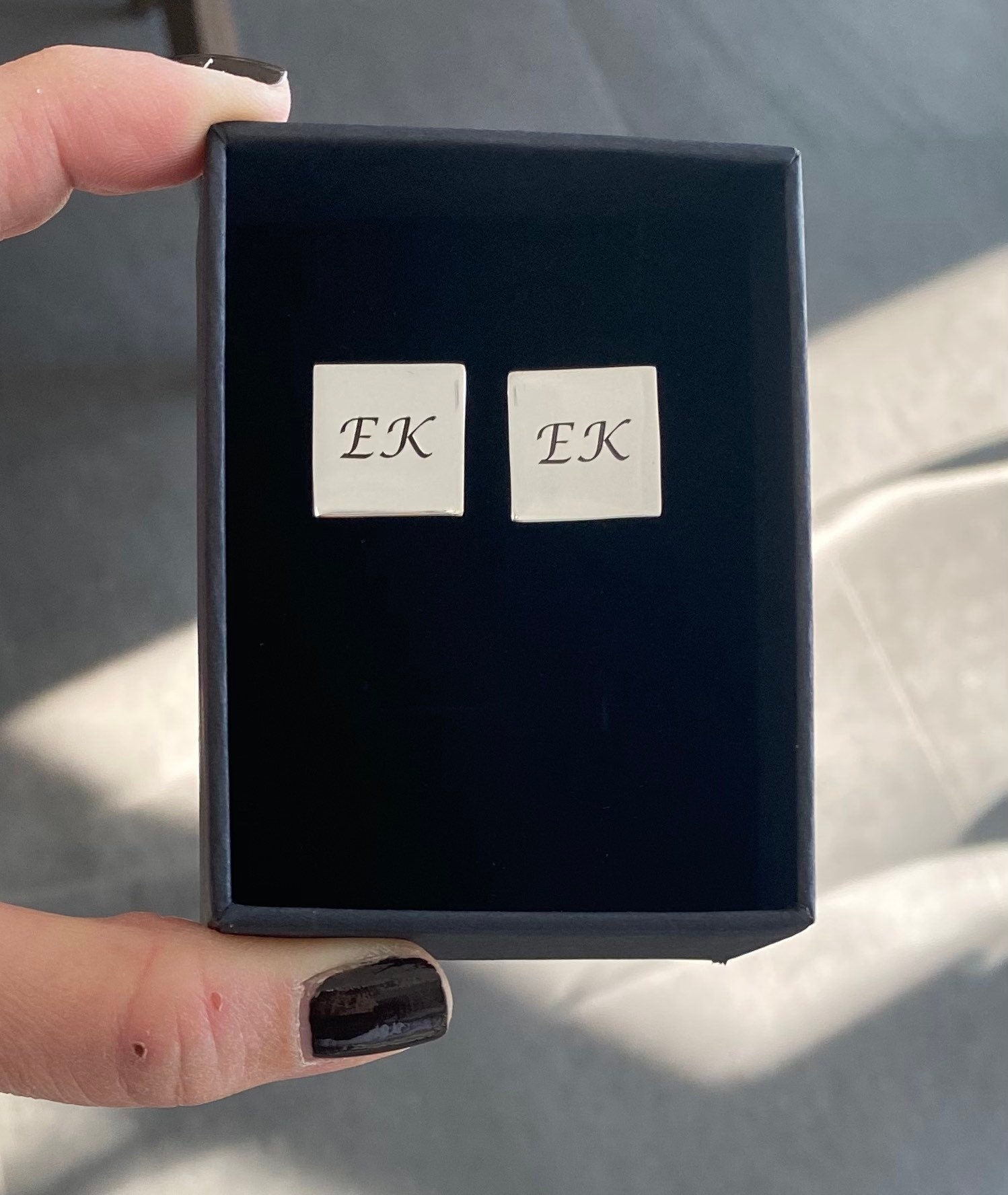 Square script engraved cufflinks | Square personalized cufflinks | Engraved cufflinks | Custom cufflinks | Mens initial cufflinks