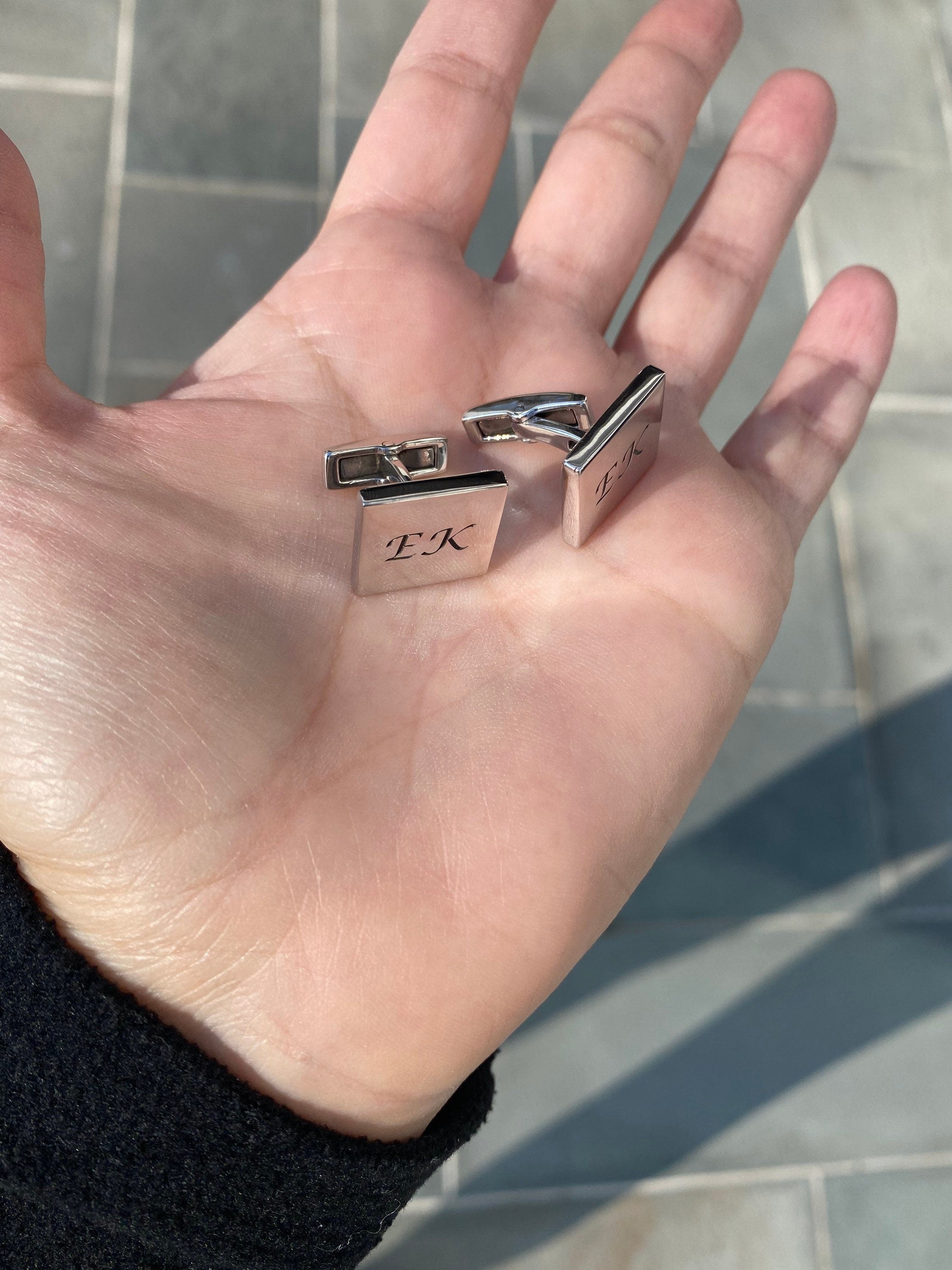 Square script engraved cufflinks | Square personalized cufflinks | Engraved cufflinks | Custom cufflinks | Mens initial cufflinks