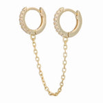CZ Pave double huggie chain earrings | Huggie chain earring | Sterling silver 14K gold plated |