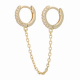 CZ Pave double huggie chain earrings | Huggie chain earring | Sterling silver 14K gold plated |
