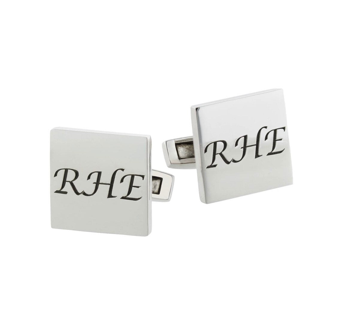 Square script engraved cufflinks | Square personalized cufflinks | Engraved cufflinks | Custom cufflinks | Mens initial cufflinks