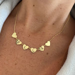 Hearts name necklace. Hearts letters / initials necklace. Sterling silver and 14K gold plated. Gold or silver.