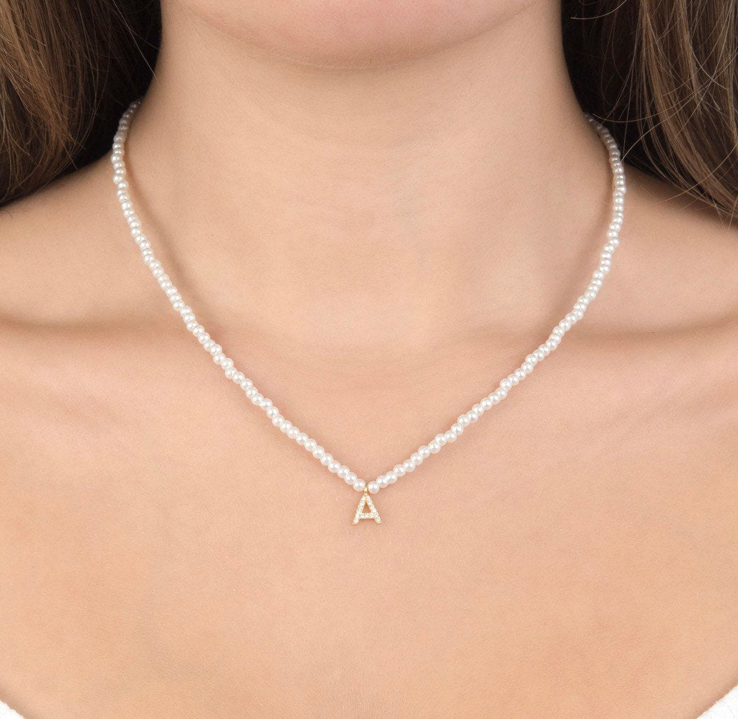 New Initial Pearl necklace| Initial pearl choker | Sofie pearl necklace |Trendy choker | Pave initial necklace | Personalized necklace