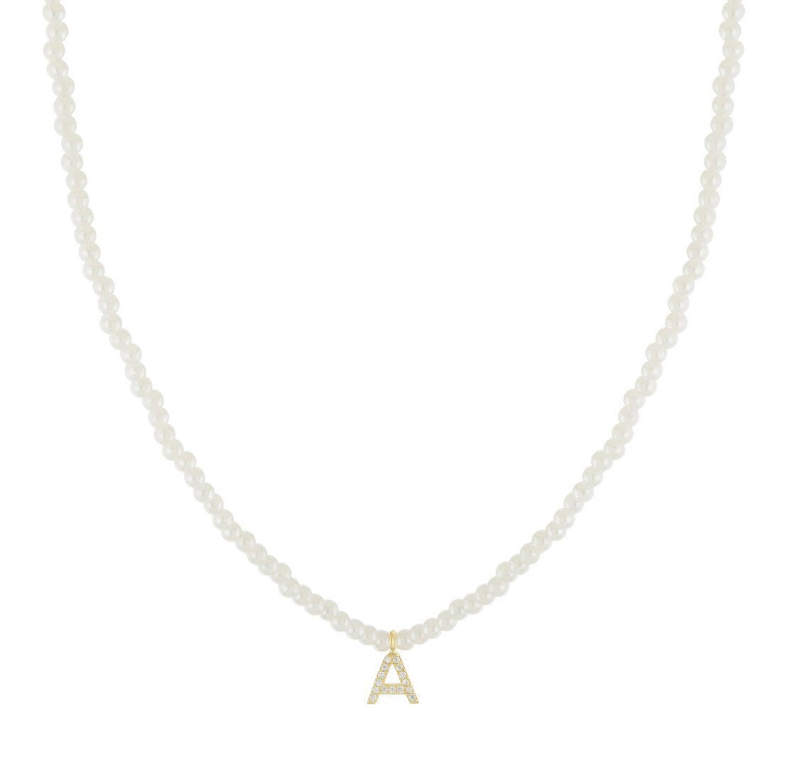 New Initial Pearl necklace| Initial pearl choker | Sofie pearl necklace |Trendy choker | Pave initial necklace | Personalized necklace