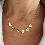 Hearts name necklace. Hearts letters / initials necklace. Sterling silver and 14K gold plated. Gold or silver.