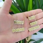 personalized pave outline necklace. As seen on Kaley Cuoco and Jamie Makeup. Personalized bubble necklace. Custom bubble name necklace.