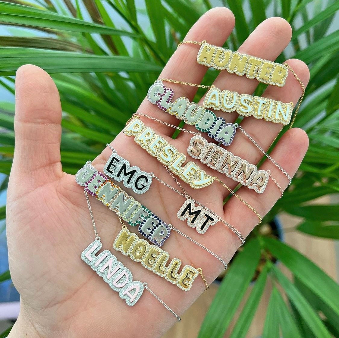 personalized pave outline necklace. Custom Emily pave outline necklace. Personalized bubble necklace. Custom bubble name necklace.