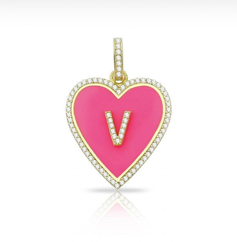 Enamel pave heart initial charm | enamel initial charm | pave initial enamel heart charm | pave heart enamel initial charm