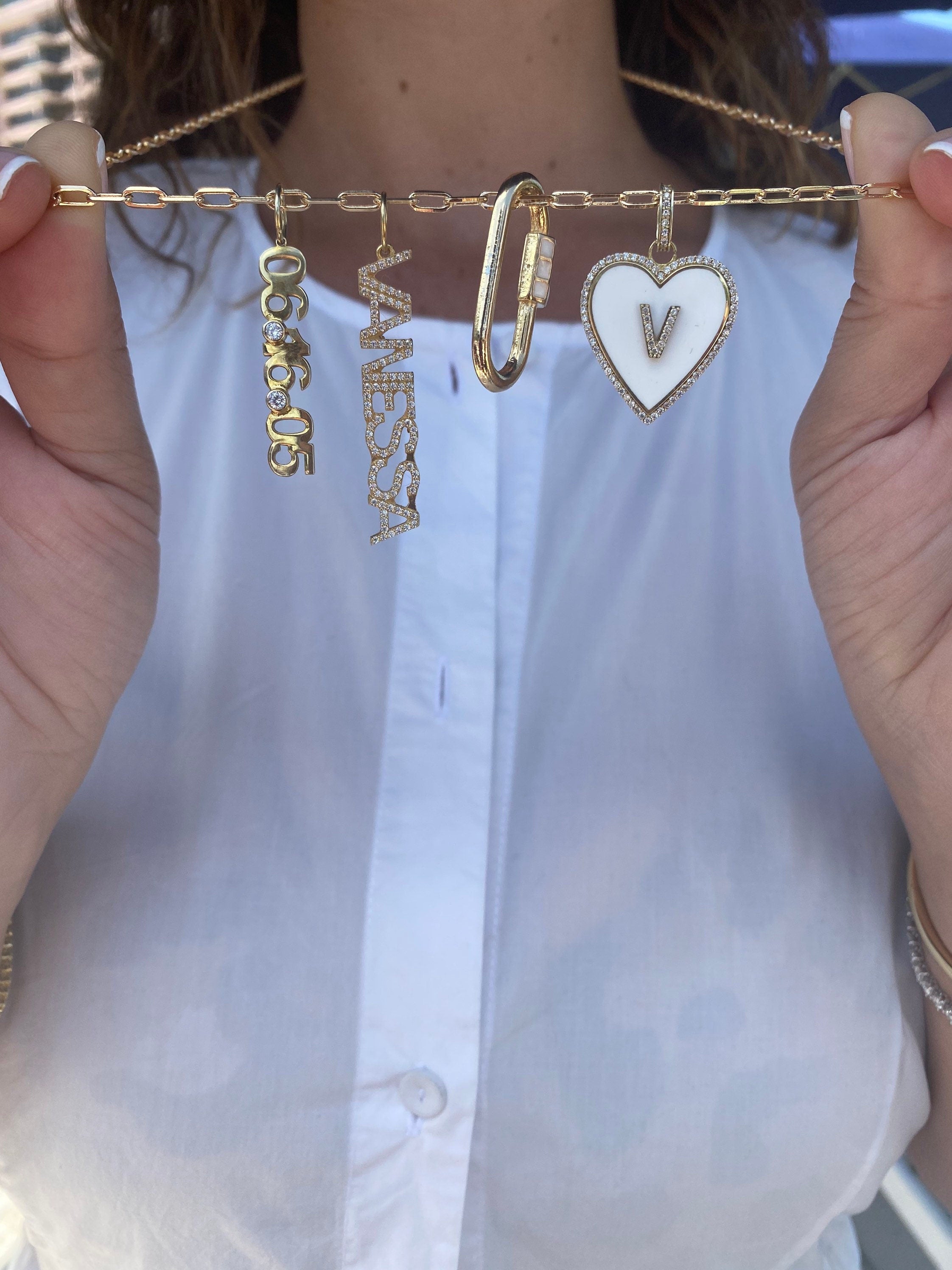 Enamel pave heart initial charm | enamel initial charm | pave initial enamel heart charm | pave heart enamel initial charm
