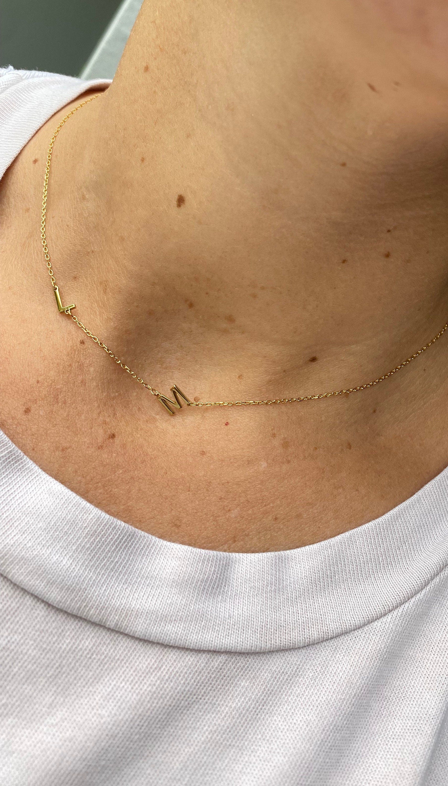 Sideways initial / letter necklace as seen on Chaya Raichik | Sterling Silver 14K Gold Plated | asymmetrical Personalized initial necklace