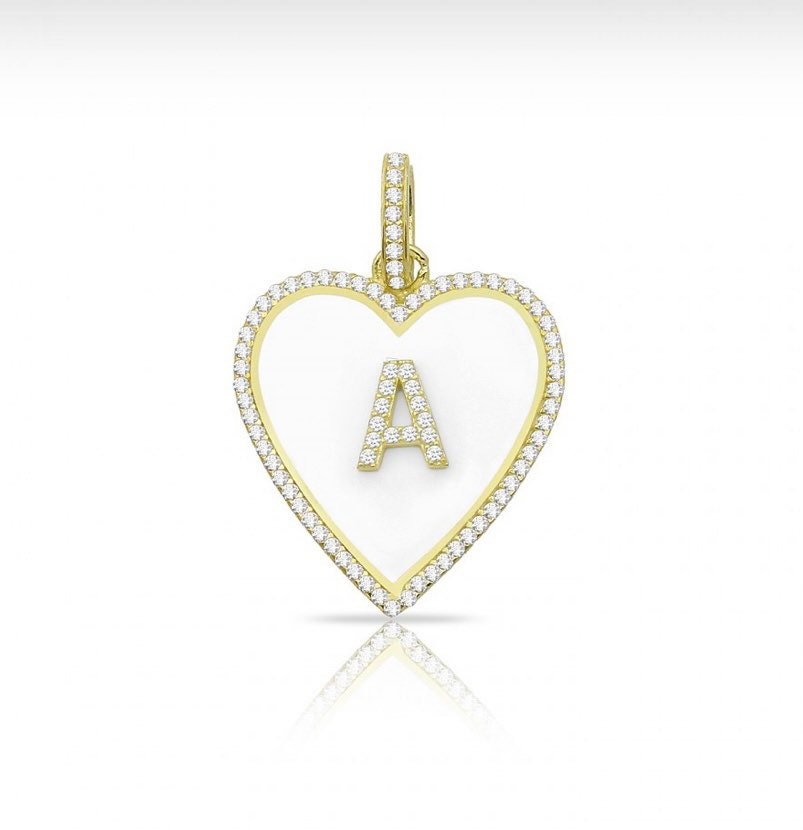 Enamel pave heart initial charm | enamel initial charm | pave initial enamel heart charm | pave heart enamel initial charm