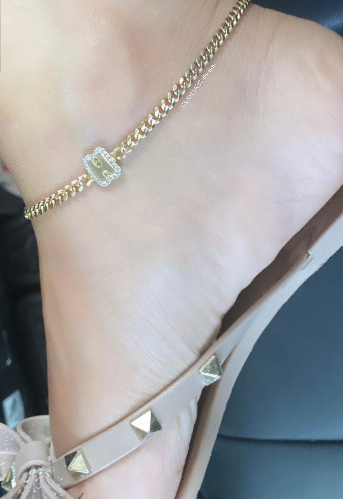 Pave Bubble curb chain anklet. Large Cuban Chain with Large Bubble Initial Anklet. The Alicia anklet.