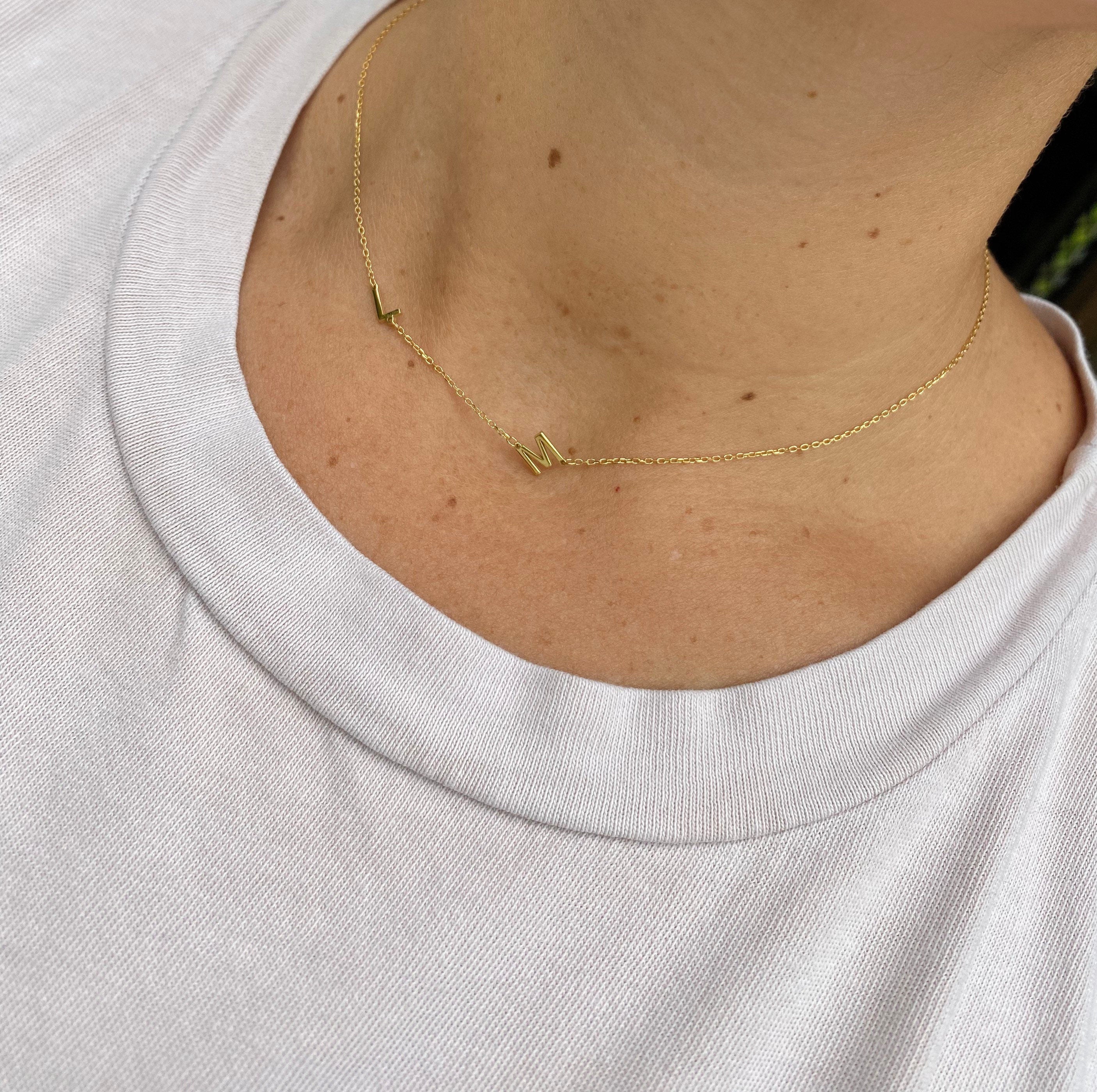 Sideways initial / letter necklace as seen on Chaya Raichik | Sterling Silver 14K Gold Plated | asymmetrical Personalized initial necklace