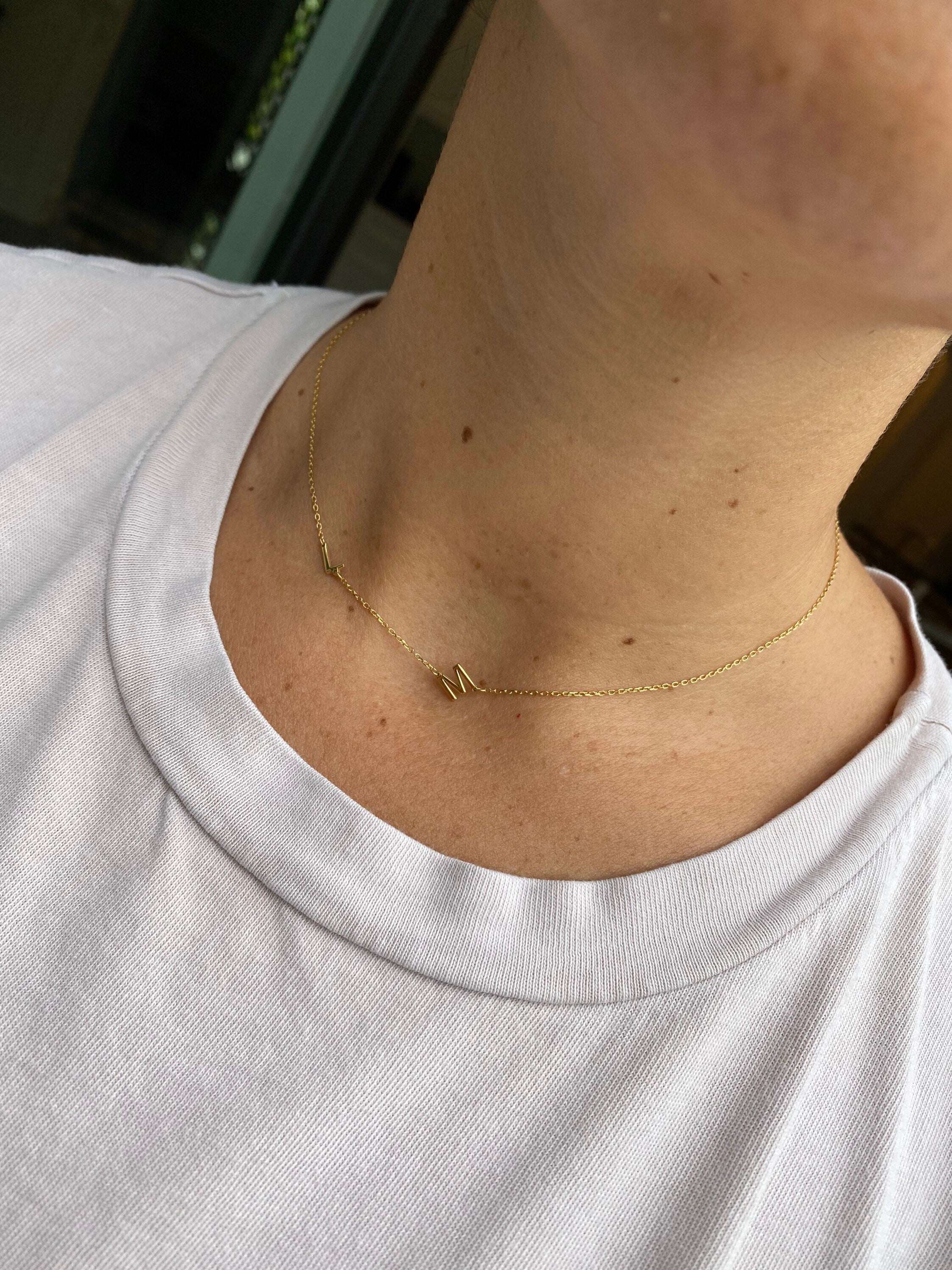 Sideways initial / letter necklace as seen on Chaya Raichik | Sterling Silver 14K Gold Plated | asymmetrical Personalized initial necklace