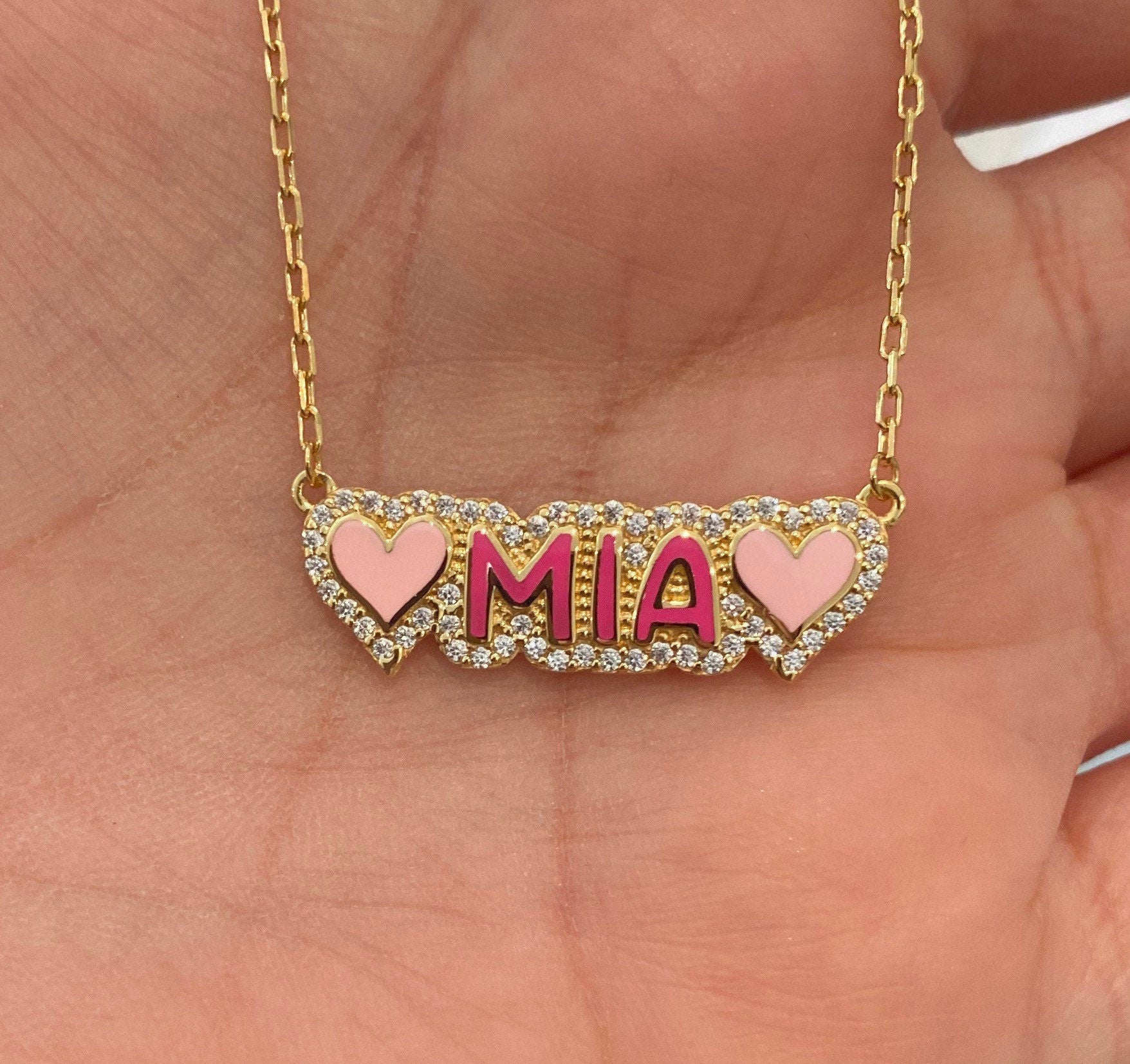 NEW personalized kids pave outline enamel necklace. Custom kids bubble necklace. Personalized small bubble name necklace for kids.