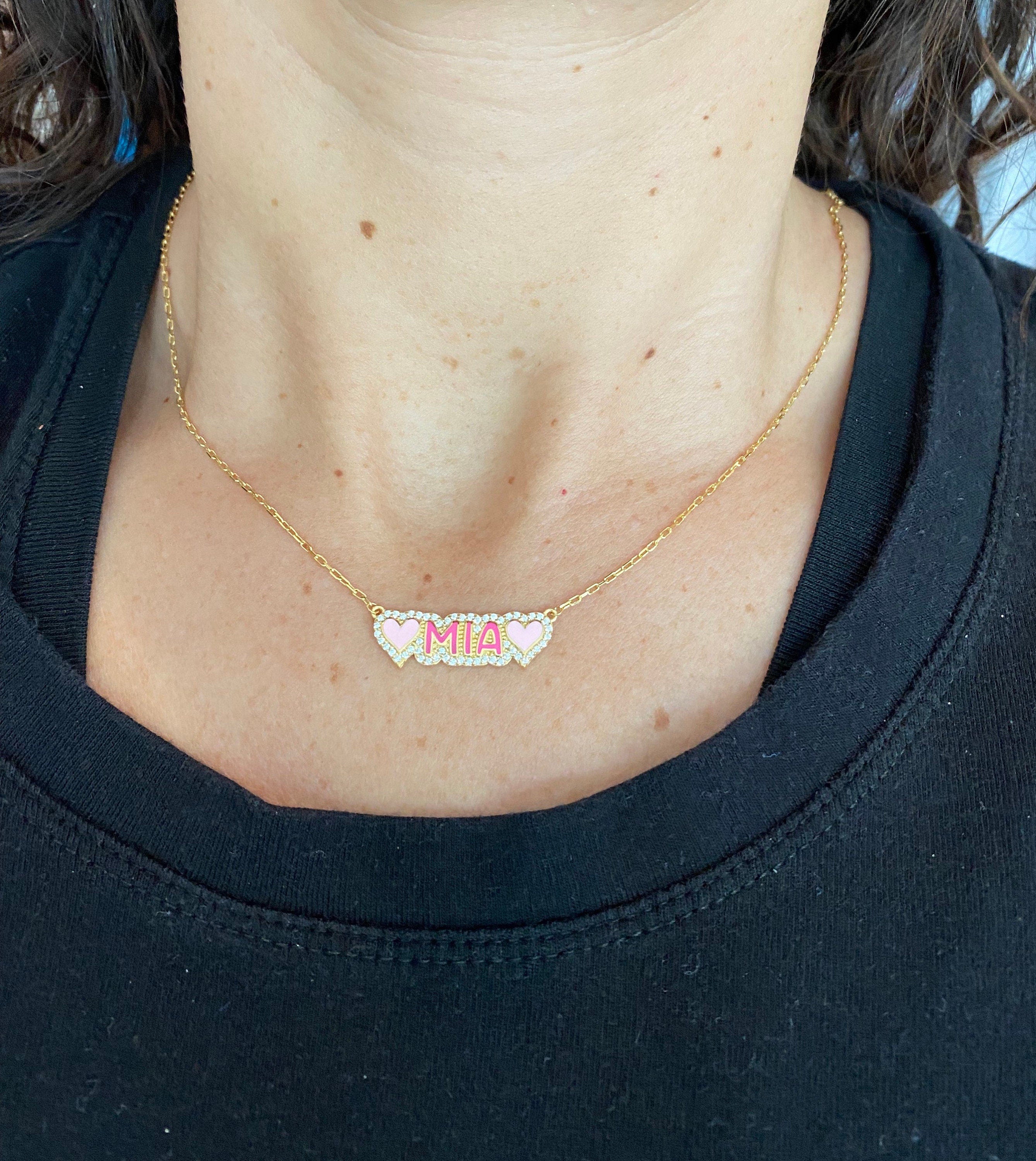 NEW personalized kids pave outline enamel necklace. Custom kids bubble necklace. Personalized small bubble name necklace for kids.