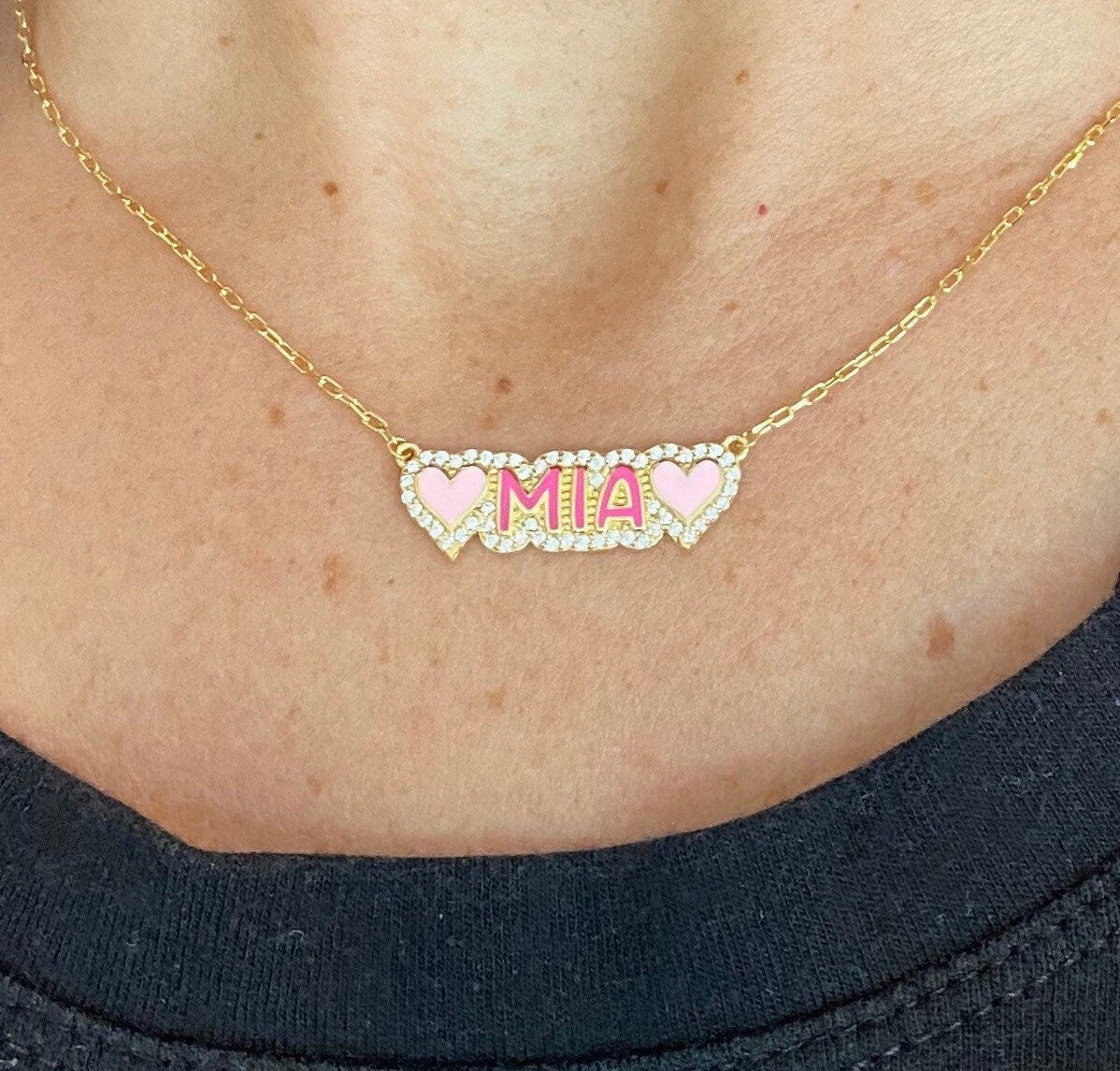 NEW personalized kids pave outline enamel necklace. Custom kids bubble necklace. Personalized small bubble name necklace for kids.