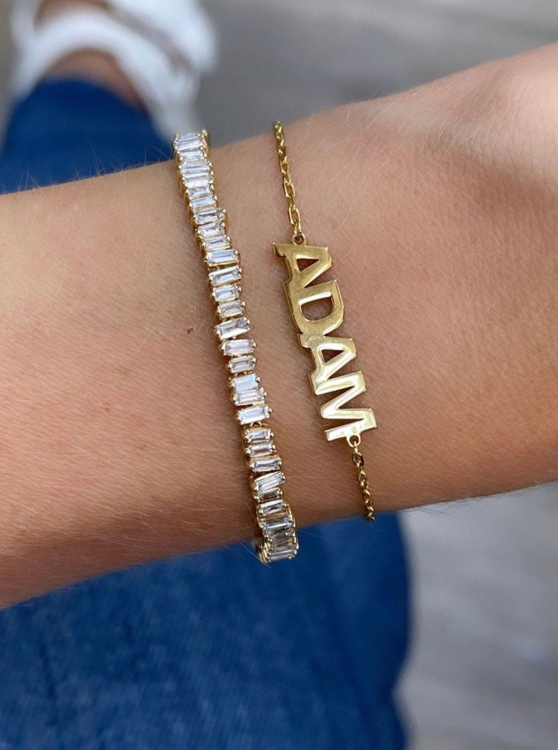 Name bracelet | Kelly Personalized bracelet | Sterling silver and gold plated custom bracelet | BLOCK name Bracelet | Hebrew name bracelet |