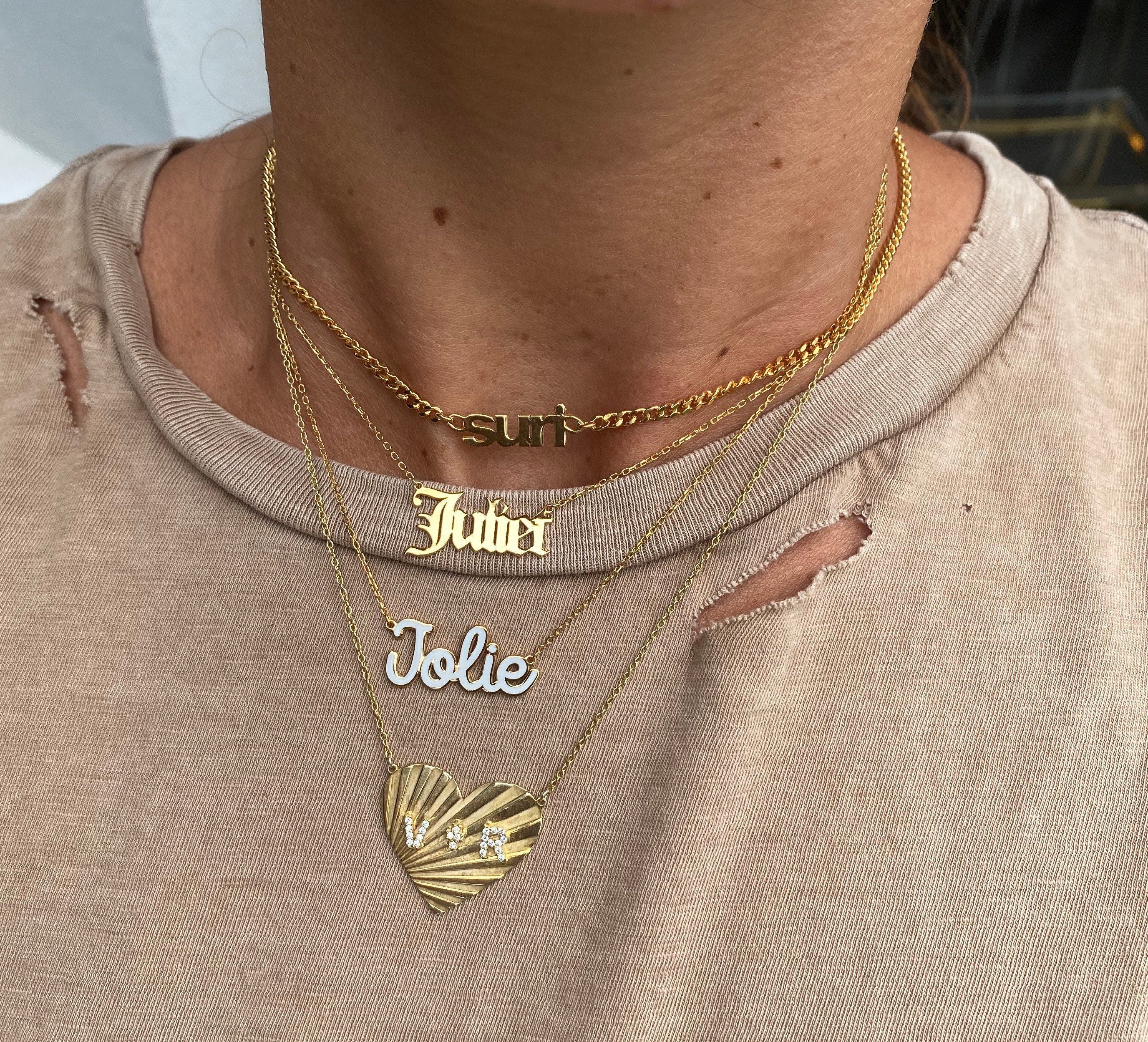 Personalized old English name choker. Custom gothic necklace sterling silver and gold plated. Old English nameplate. Gothic nameplate.